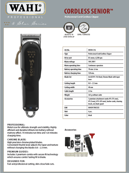 Wahl Combi Senior Cordless Tondeuse + Wahl Vanish Shaver Voordeelset